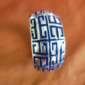 Blue and silver toned wide hinged bangle